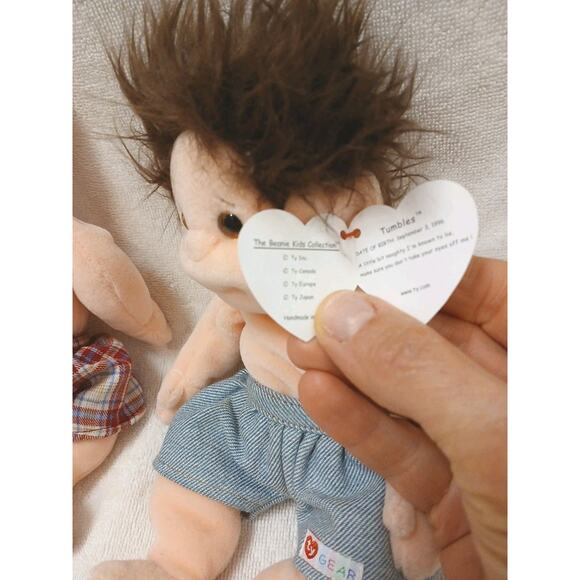 Vintage TY Beanie Kids Tumbles & Boomer Stuffed Toy Dolls Boy Set Collect Authen - Picture 7 of 12